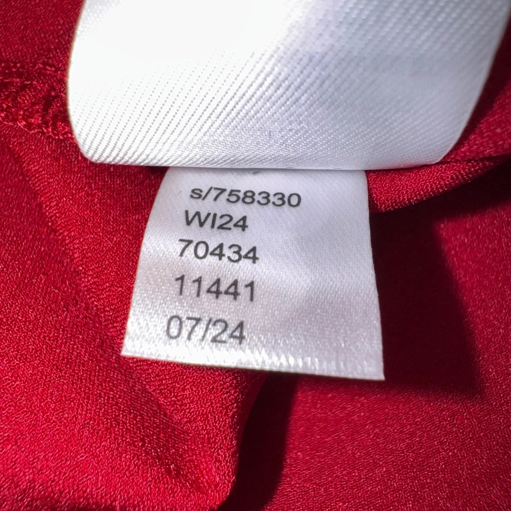 LOFT Womens Red Satin Puff Sleeve Dressy Blouse Crew Neck Keyhole Back Size L